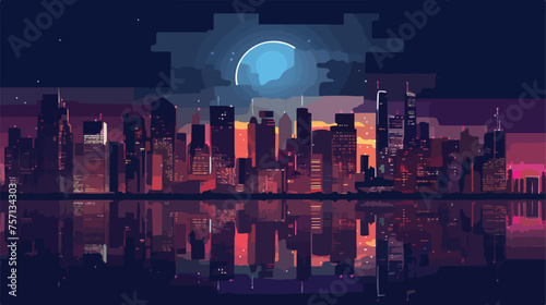 Rendering of cityscape with high buildings at night