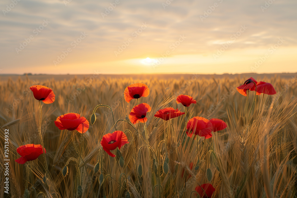 Obraz premium illustration of poppies in the field. Created with Generative AI