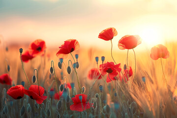 Gartenposter Blumen illustration of poppies in the field. Created with Generative AI  © agrus_aiart