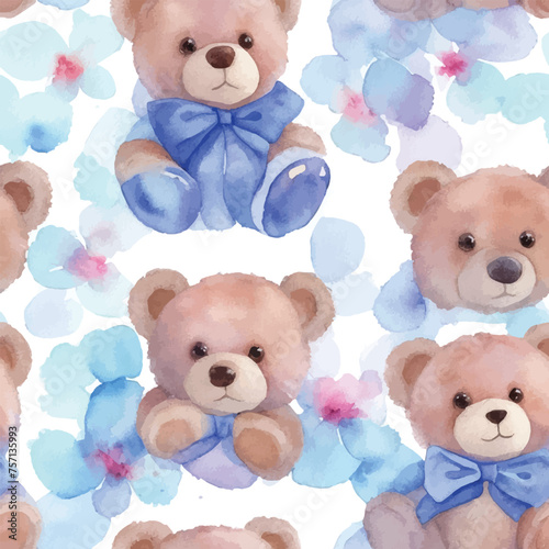 watercolor colorful teddy bear seamless pattern