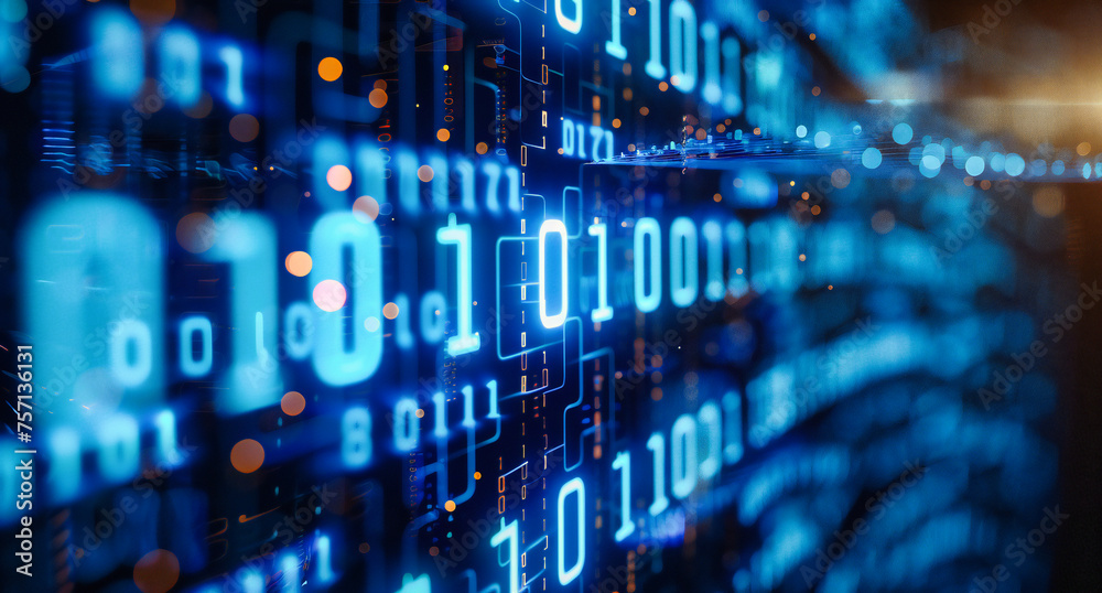 Fototapeta premium Binary coding and digital cyberspace concept with futuristic software and security elements in an abstract setting
