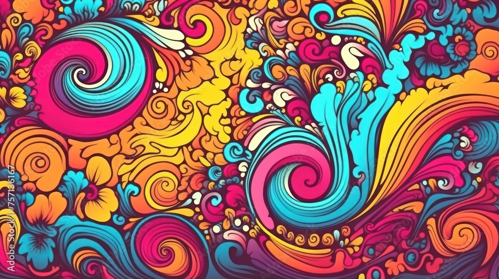 Seamless retro style groovy psychedelic background