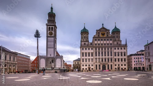 Augsburg germany city old town view time lapse hyperlapse augsburg town hall city hall main sqaure. photo