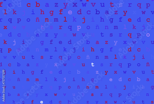 Light pink, blue vector layout with latin alphabet.
