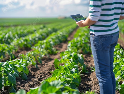 Field of crops with embedded soil moisture sensors photo