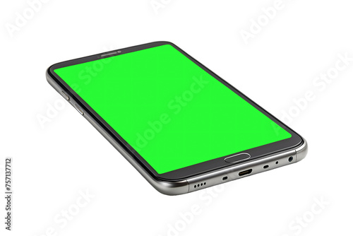Smartphone with green screen isolated on transparent background