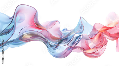 Wavy glass abstract shapes in pastel tones 3d illustration isolated on a transparent background