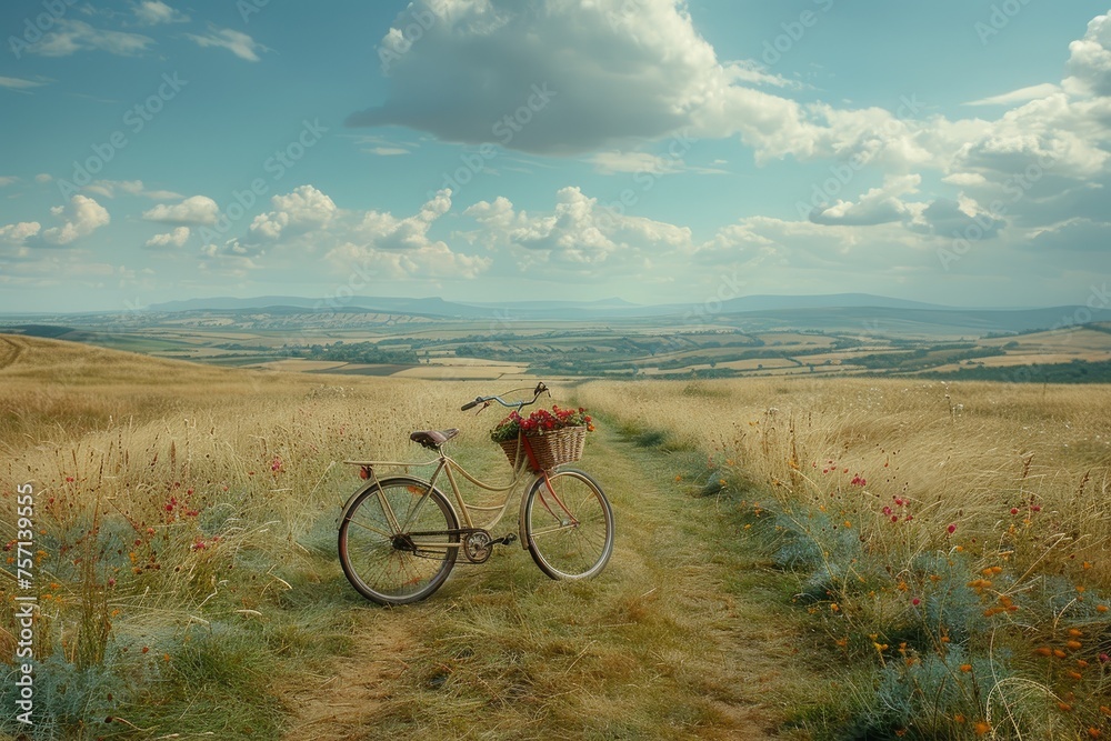 Obraz premium bike ride through the countryside with a flowers in the bike basket professional photography