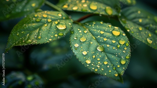 a close up of a green leaf with drops of water on it and green leaves with green leaves in the background. photo