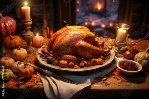 Thanksgiving feast on a beautifully decorated table