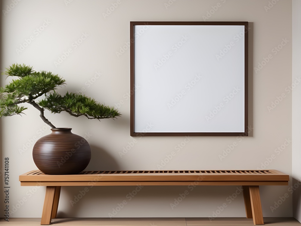 Close up of mockup poster frame in home interior background, interior mockup with house background Close up of mockup poster frame in home interior background, interior mockup with house background