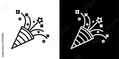 Confetti Party Popper Line Icon on White Background for web. photo