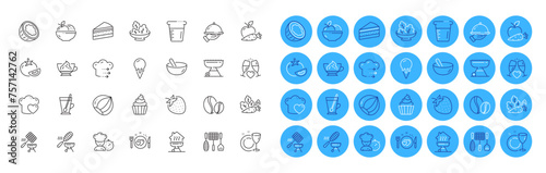 Wedding glasses, Cooking mix and Cooking beaker line icons pack. Grill basket, Fruits, Grill tools web icon. Espresso cream, Romantic dinner, Salad pictogram. Restaurant food, Vegetables. Vector