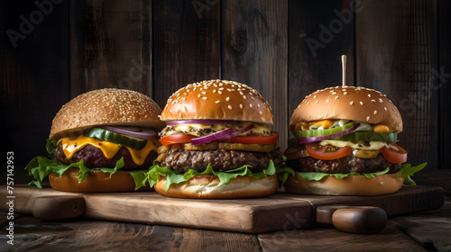 burgers on the wooden background 