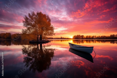 Peaceful October sunset over a calm lake