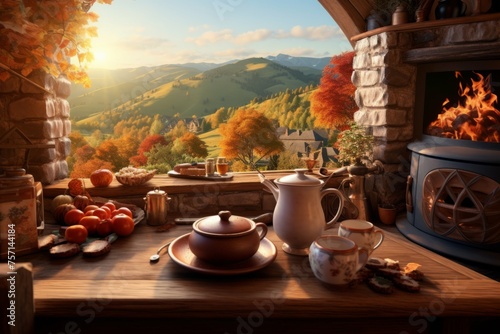 Cozy October morning in a countryside cottage
