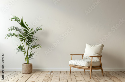 Minimalistic living room with plant and armchair © Michael