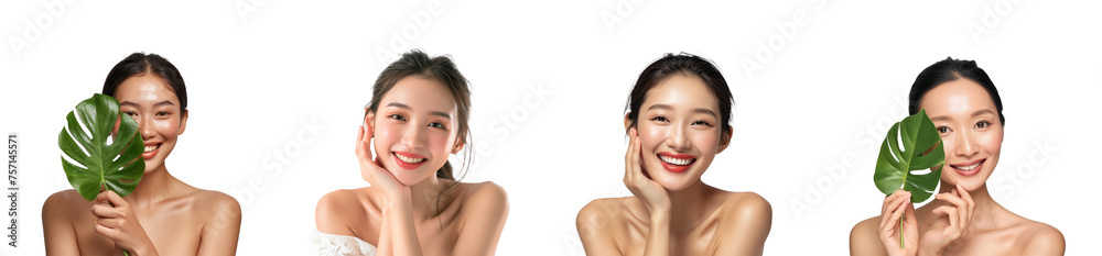 Set of Beautiful beauty smiling asian young woman posing with makeup style with touch her face and perfect skin, Facial treatment, Cosmetology, plastic surgery, isolated on white background, png Set of Beautiful beauty smiling asian young woman posing with makeup style with touch her face and perfect skin, Facial treatment, Cosmetology, plastic surgery, isolated on white background, png