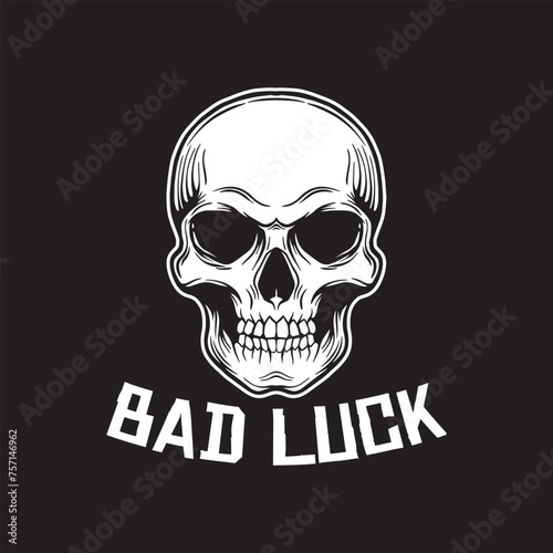bad luck skull art black and white hand drawn illustration vector

