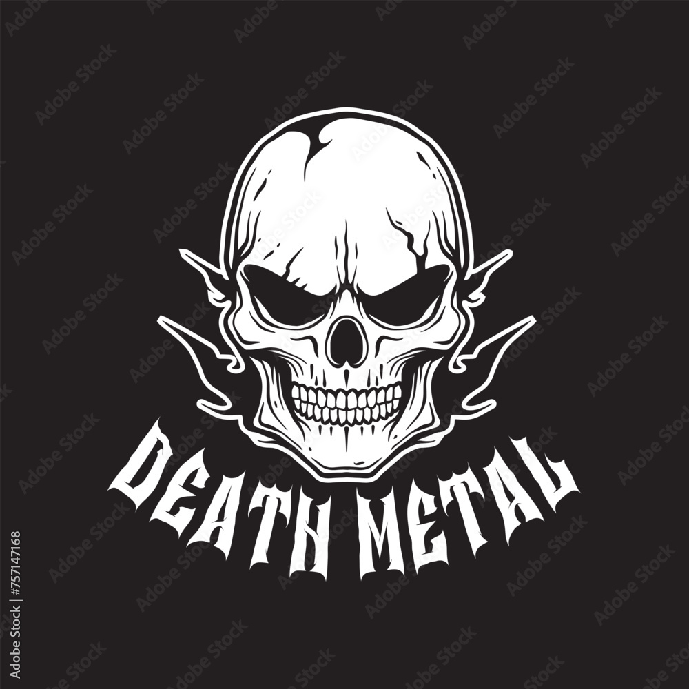 Obraz premium death metal skull art black and white hand drawn illustration vector 