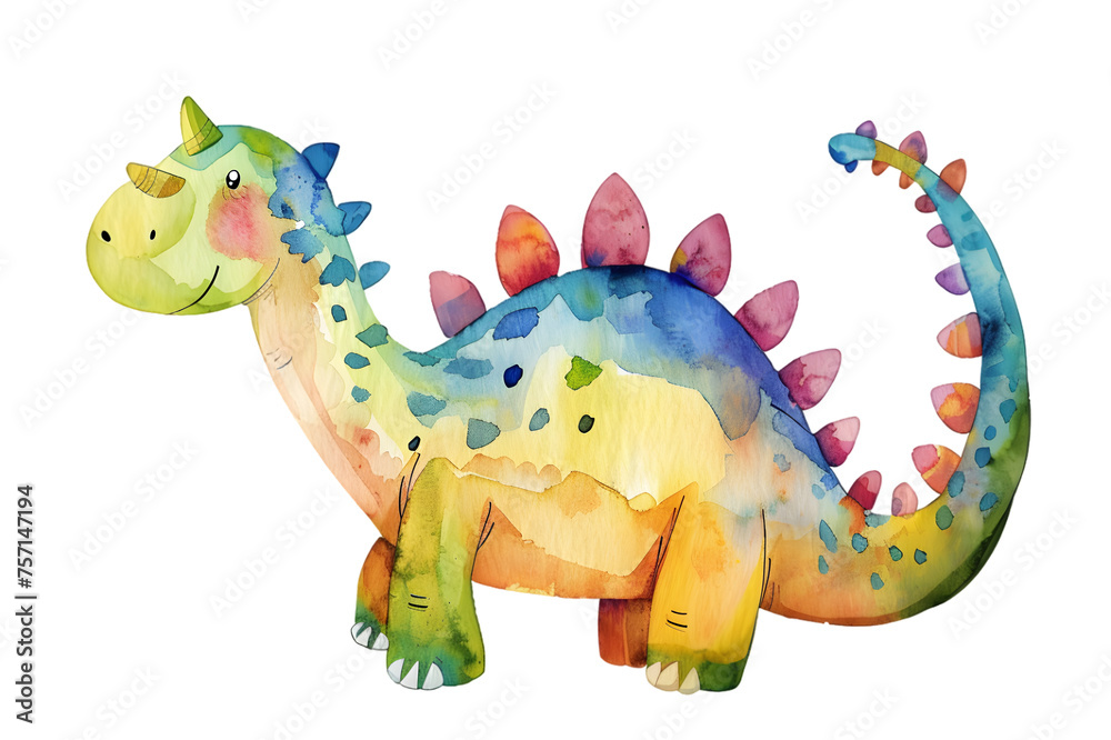 Fototapeta premium Little dinosaur watercolor illustration Isolated on transparent background