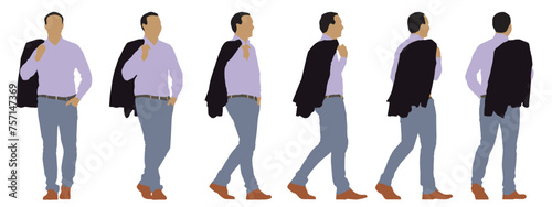 Wallpaper Mural Vector concept conceptual silhouette of a man with a jacket over his shoulder from different perspectives isolated on white background. A metaphor for casual, confidence, business and lifestyle Torontodigital.ca