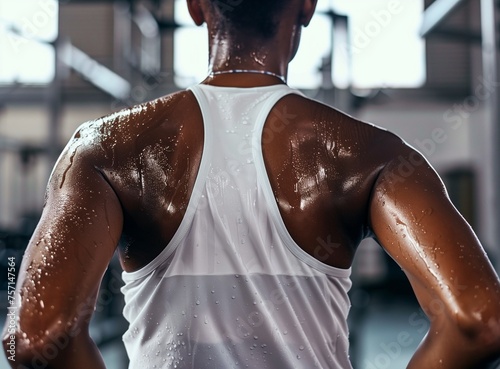 Fitness begins where your comfort zone ends. Close up of a female fitness models back muscles with sweaty drops
