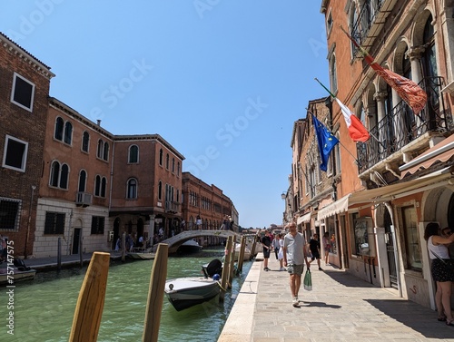 The Fondamenta dei Vetrai (Glassmakers) street along the canal on a sunny day, Murano, Comune of Venice, Italy photo