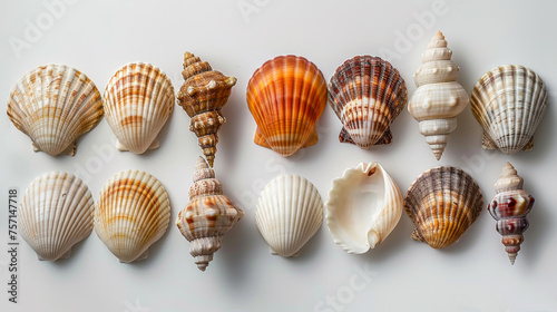 ollection of Seashells on a White Background