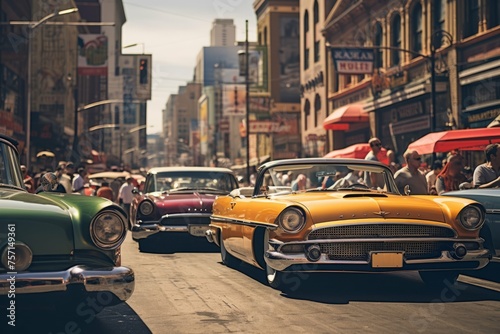 Vintage car show in a city street