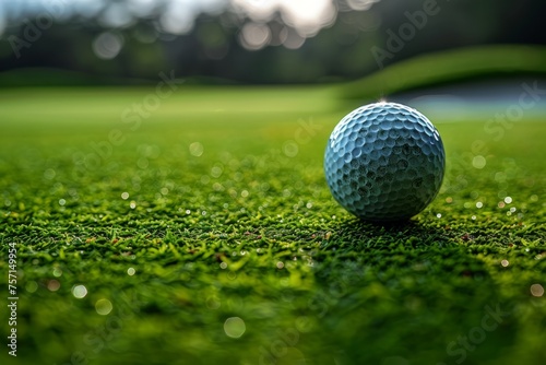 close up of golf ball on a green near hole