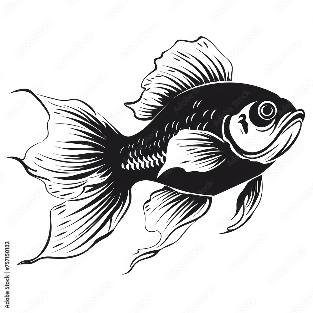 a jumping fish full body, simple, black and white сreated with Generative Ai