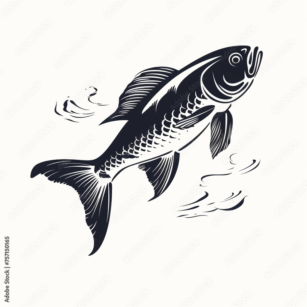 a jumping fish full body, simple, black and white сreated with Generative Ai a jumping fish full body, simple, black and white сreated with Generative Ai