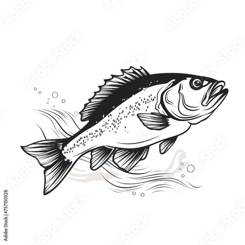 a jumping fish full body  simple  black and white   reated with Generative Ai