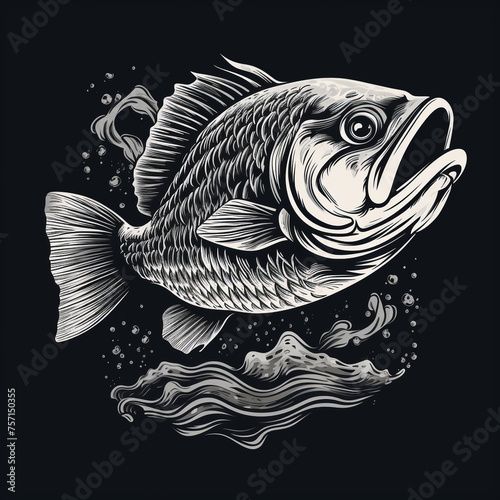 a jumping fish full body, simple, black and white сreated with Generative Ai