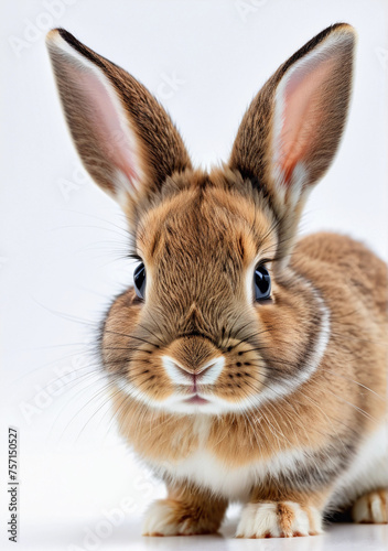 Cute brown little white rabbit, white background © aike