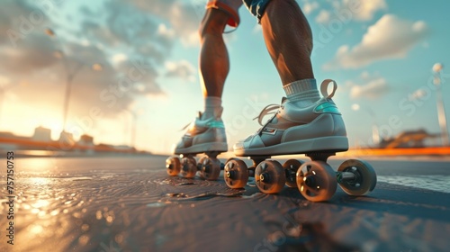 boy skating on the rollerblades photo
