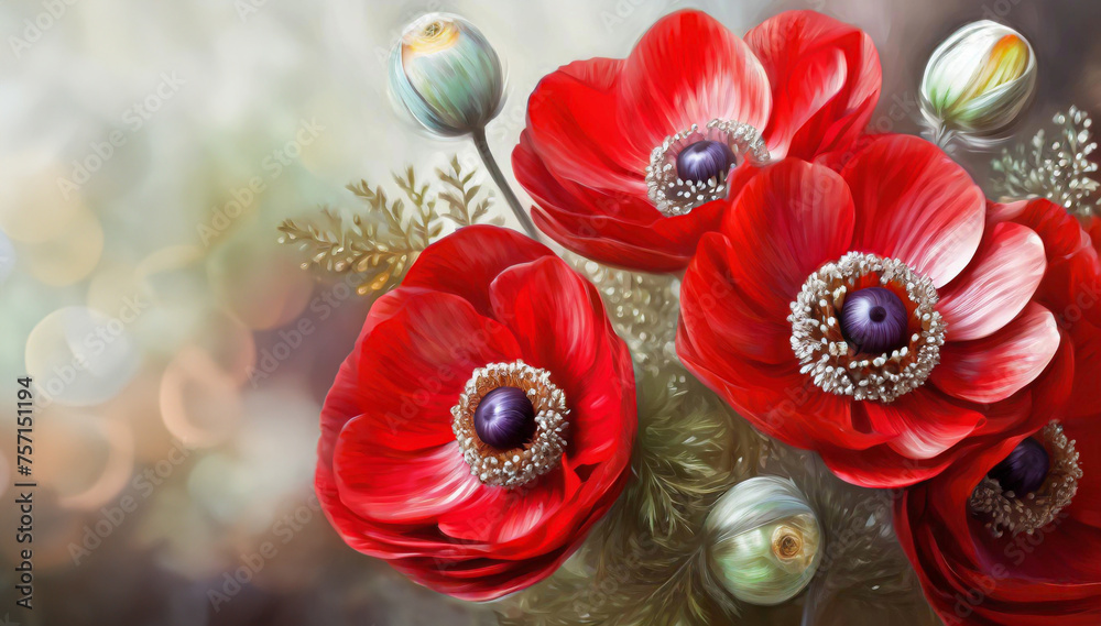 Red anemones, spring flowers