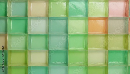 Colorful opalizing thick glass brick wall as background.  photo