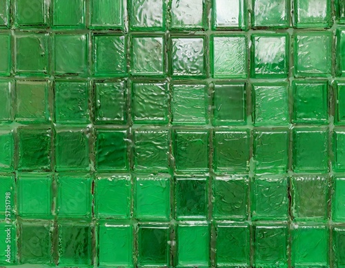 Green opalizing thick glass brick wall as background.  photo