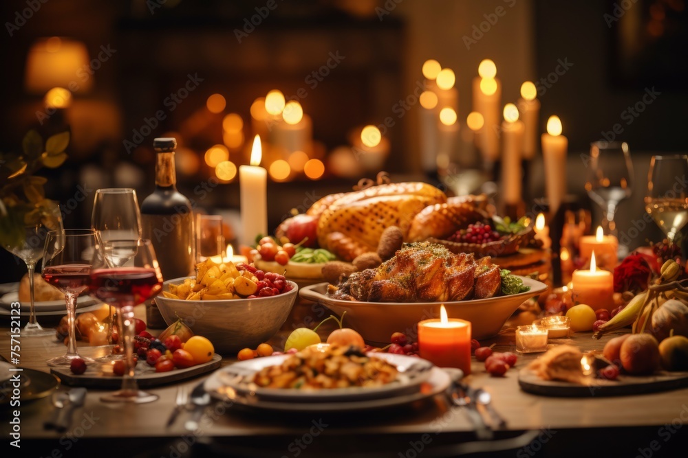 Thanksgiving table filled with delicious food