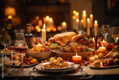 Thanksgiving table filled with delicious food © Michael Böhm