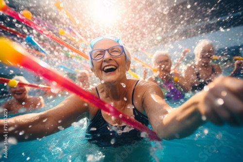 Group of seniors participating in a water aerobics class