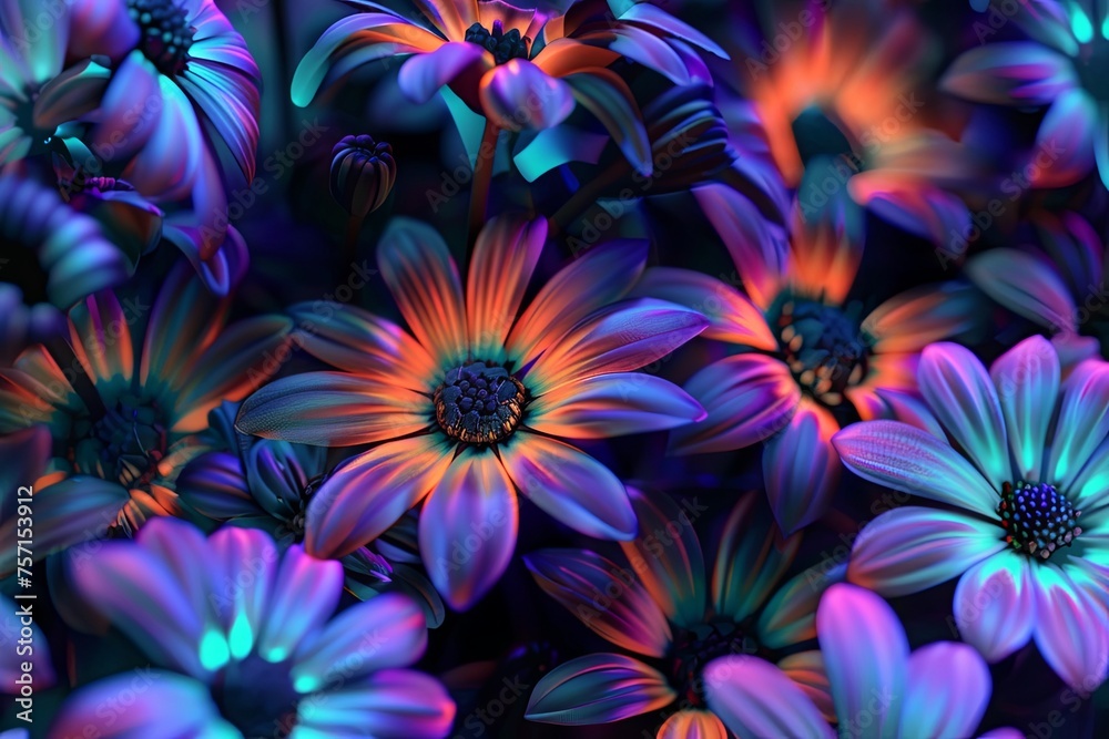 A cluster of purple and blue flowers with bright green centers, standing out in a garden or field. Generative AI A cluster of purple and blue flowers with bright green centers, standing out in a garden or field. Generative AI