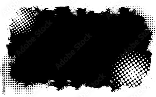 black grunge brush graphic border with halftone color graphic empty space background