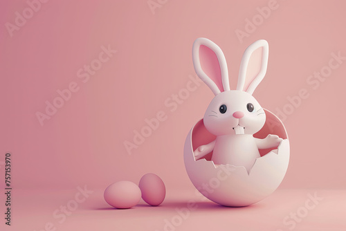 Cute easter bunny rabbit in an easter egg shell