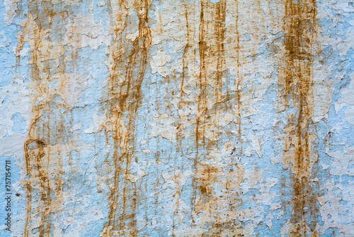 Old whitewashed wall with rusty flows photo