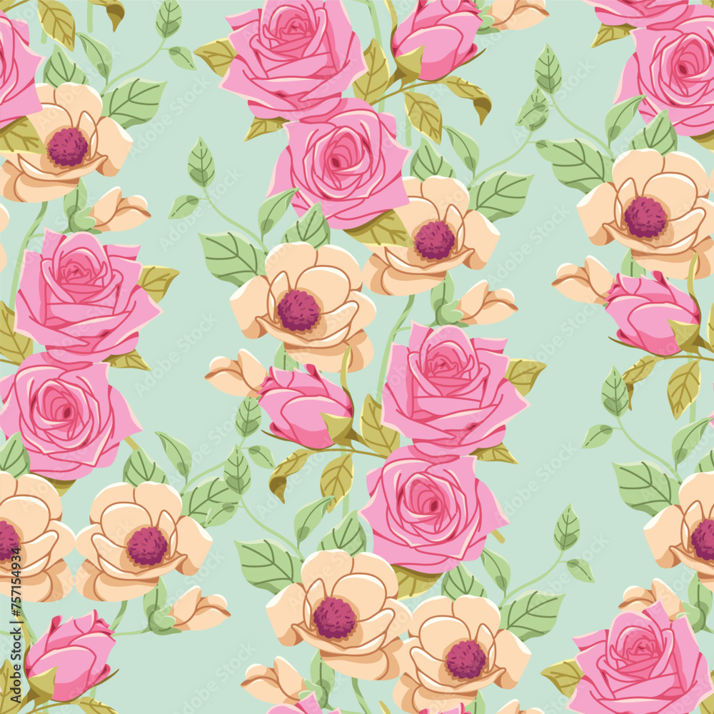 Seamless pattern of beautiful flower illustration. Modern floral pattern, Vintage floral background, Pattern for design wallpaper, Gift wrap paper and fashion prints.
