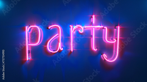 Vibrant neon lights spelling out "party on" against a deep midnight blue background, casting a mesmerizing glow.
