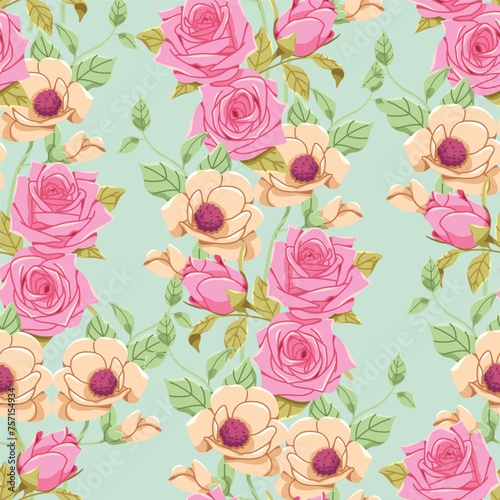 Seamless pattern of beautiful flower illustration. Modern floral pattern, Vintage floral background, Pattern for design wallpaper, Gift wrap paper and fashion prints. © Pavika